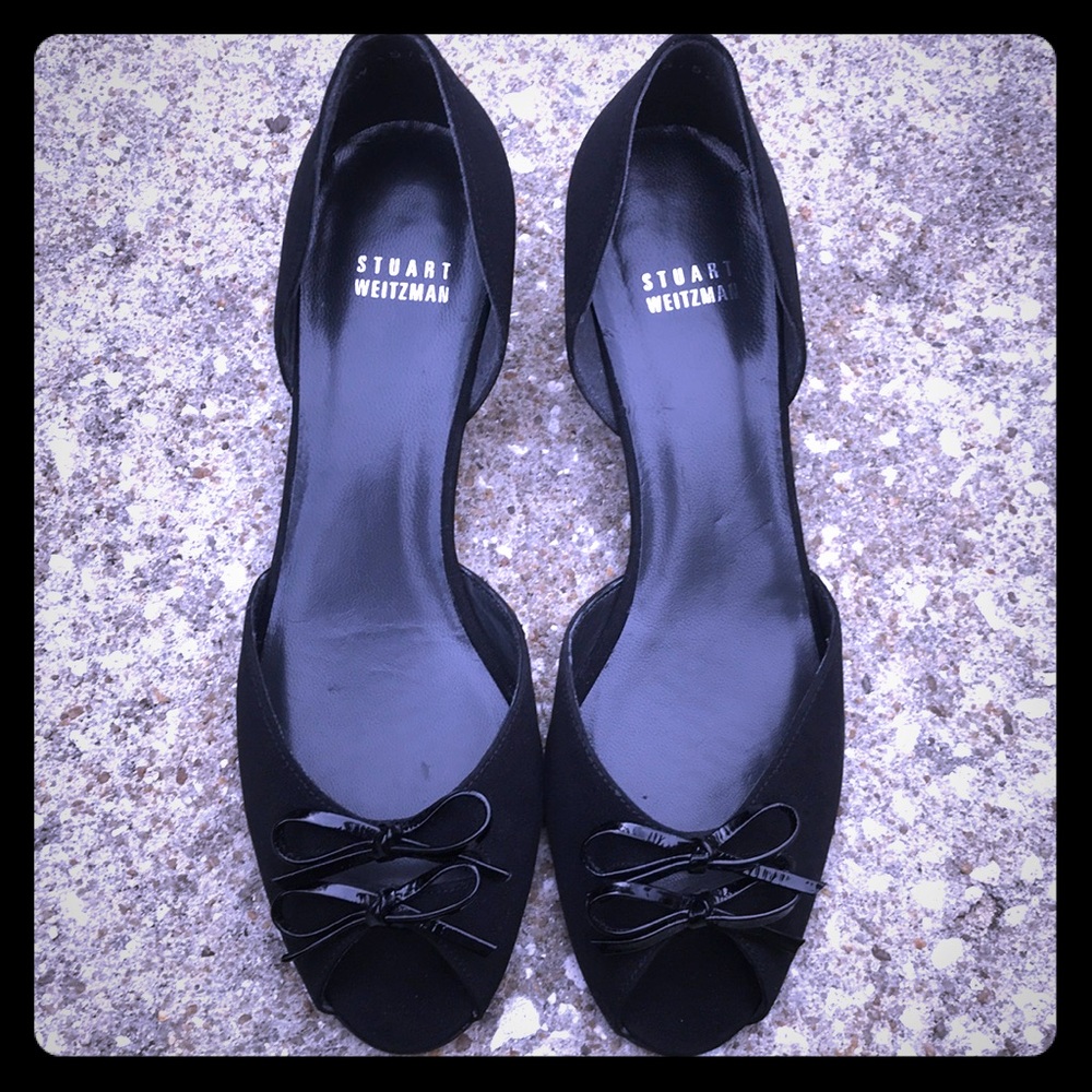 STUART WEIZMAN Black double bow peep toe heels  8